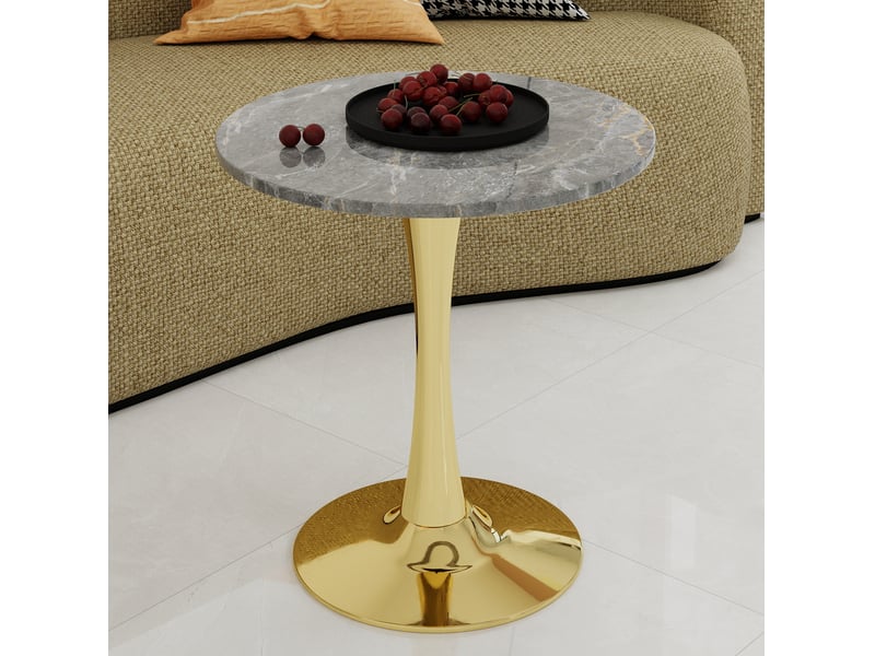  Table de salle à manger ronde dorée en marbre artificiel, 70 x 70 x 72 cm  - Conforama C