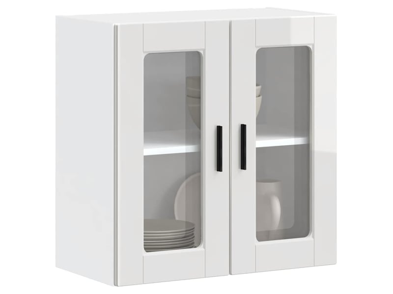  Armoire murale cuisine avec porte en verre porto blanc brillant shl1542  - Conforama C