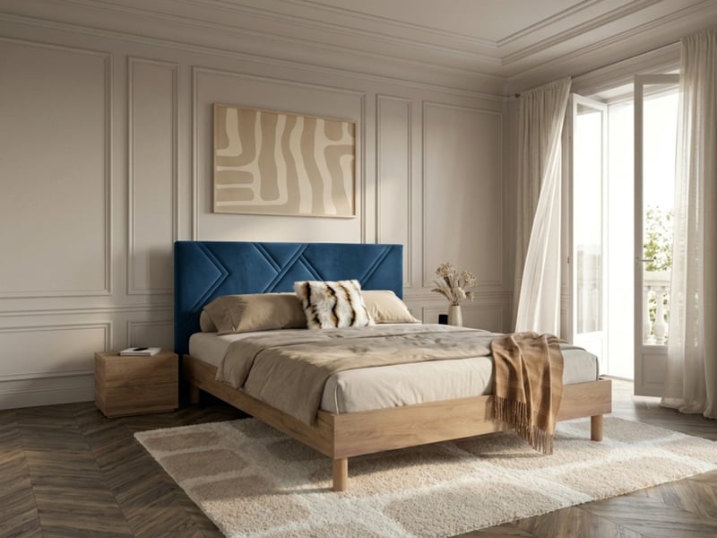  Bobochic lit marvin tissu velours lisse avec lattes massives bleu 180x200 MARVIN - Conforama C