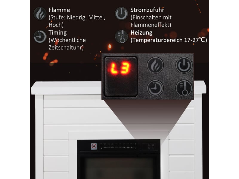 Cheminée électrique, effet flamme 3d, 3 réglages, minuterie, télécommande, blanche  - Conforama E