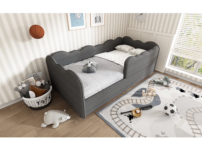  Lit gigogne 90x190 cm gris lin avec sommier inclus evarich - Conforama B