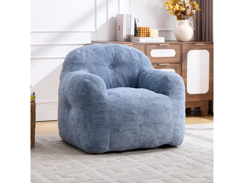  Fauteuil pouf géant avec accoudoirs – fausse fourrure – bleu  - Conforama B