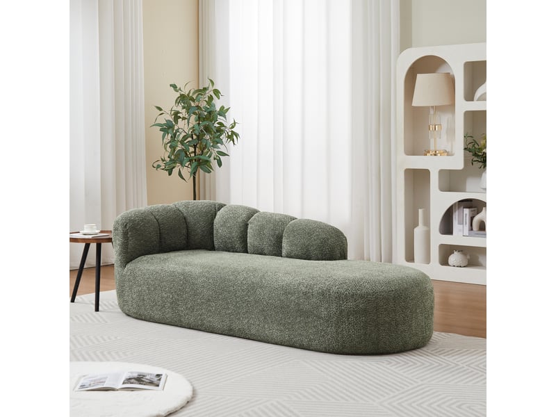  Fauteuil 1 place - 204x87x66 cm - canapé méridienne tissu chenille avec dossier vague - vert sage  - Conforama B