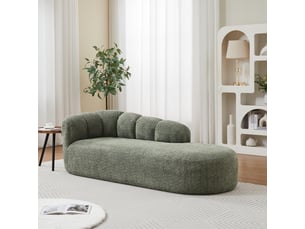 Fauteuil 1 place - 204x87x66 cm - canapé méridienne tissu chenille avec dossier vague - vert sage