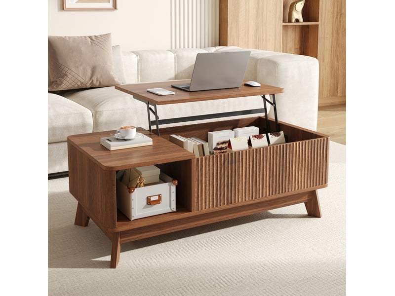  Table basse 95x48x50 cm à plateau relevable avec rangement en mdf noyer  - Conforama B
