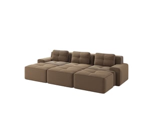 Canapé modulaire 3 places convertible avec 3 poufs - lpospi - assise profonde et base antidérapante, velours côtelé - marron