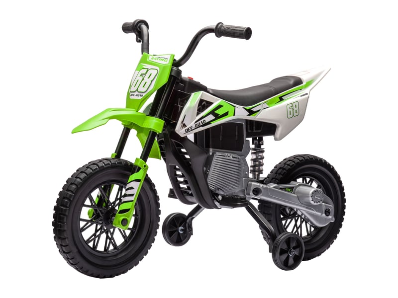  Moto électrique pour enfants, 12 v, avec musique, stabilisateurs, 3-6 ans, verte  - Conforama B