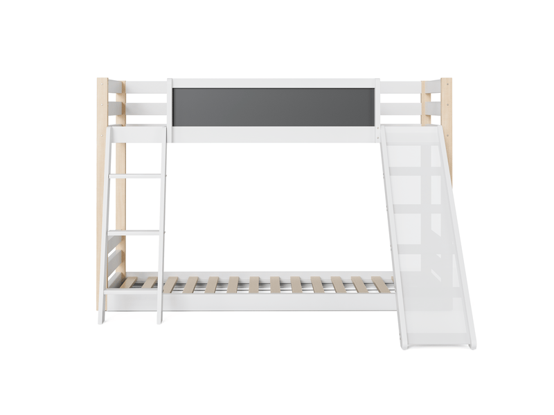 Lit superposé enfant avec toboggan et escalier, bois, barrières, 90 x 200 cm - Conforama A