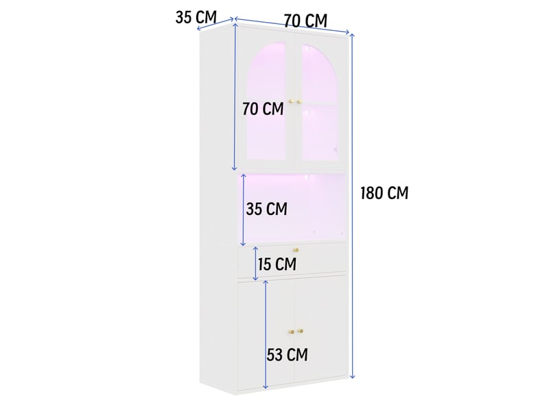  Vitrine en verre 70x35x180 cm led rgb pilotée par application smartphone mdf blanc  - Conforama E