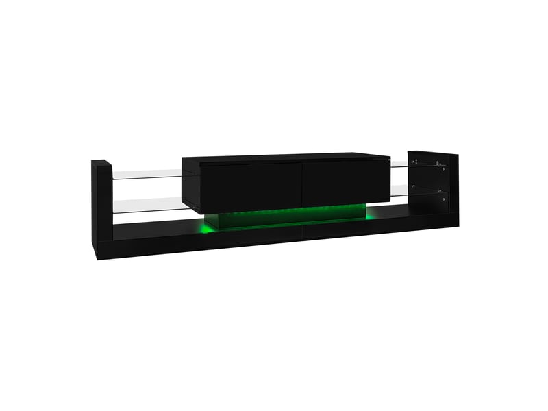 Meuble tv haute brillance avec led 181 cm, façade en verre et 2 tiroirs rabattables pour tv jusqu'à 80 pouces - Conforama D