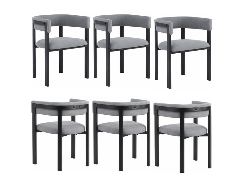  Lot de 6 chaises de salle à manger, confortables et respirantes, idéales pour restaurants, salon, cafés et autres lieux, style moderne, dos arrondi complet, tissu chenille, gris  - Conforama A