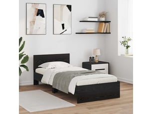 Lit adulte, lit simple, cadre de lit chêne noir 90x190cm bois d'ingénierie cf6133