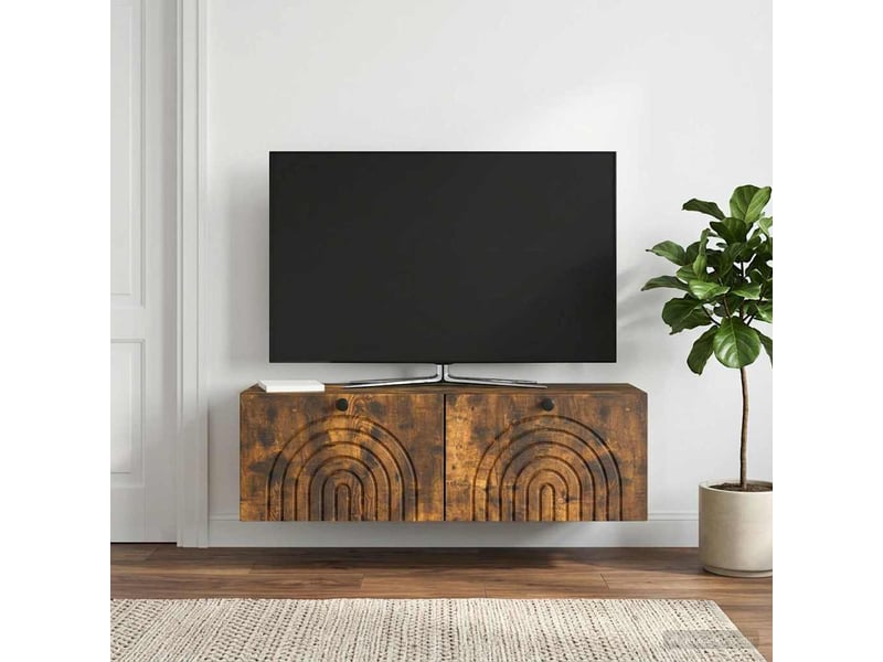  Meuble tv - banc tv - meuble de rangement mural chêne fumé 98 x 31 x 30 cm bois d'ingénierie  - Conforama B