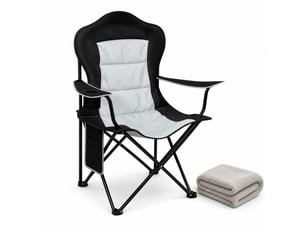 Fauteuil de camping pliant 84 x 62 x 110 cm – noir et gris clair – porte-gobelet et poche latérale