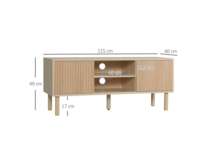  Meuble tv support tv pour télévision jusqu'à 50 pouces 2 portes coulissantes et 2 niches avec passe-câbles - 115 x 40 x 49 cm  - Conforama E