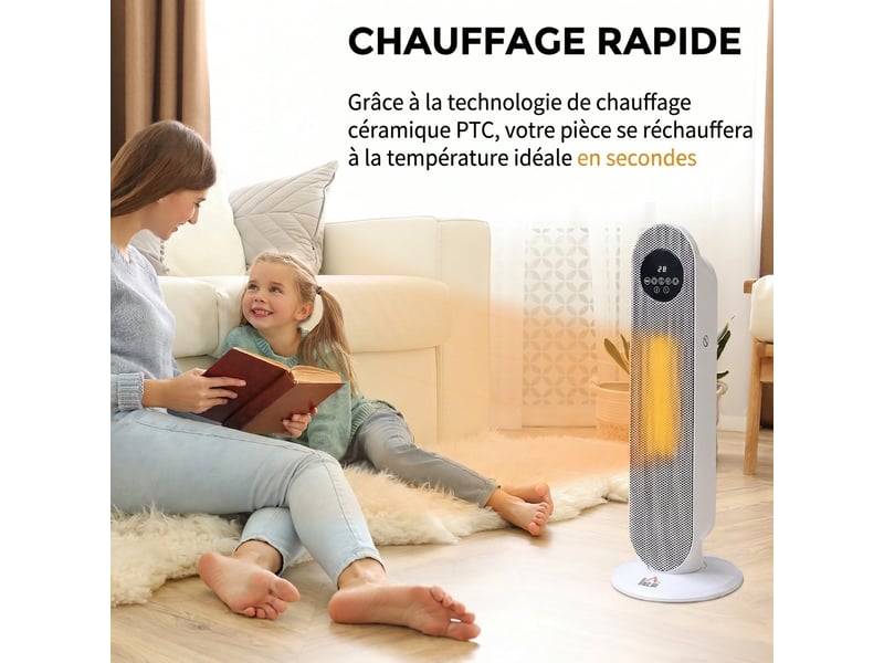  Radiateur électrique céramique ptc 2000w blanc chauffage d'appoint 2000w  - Conforama D