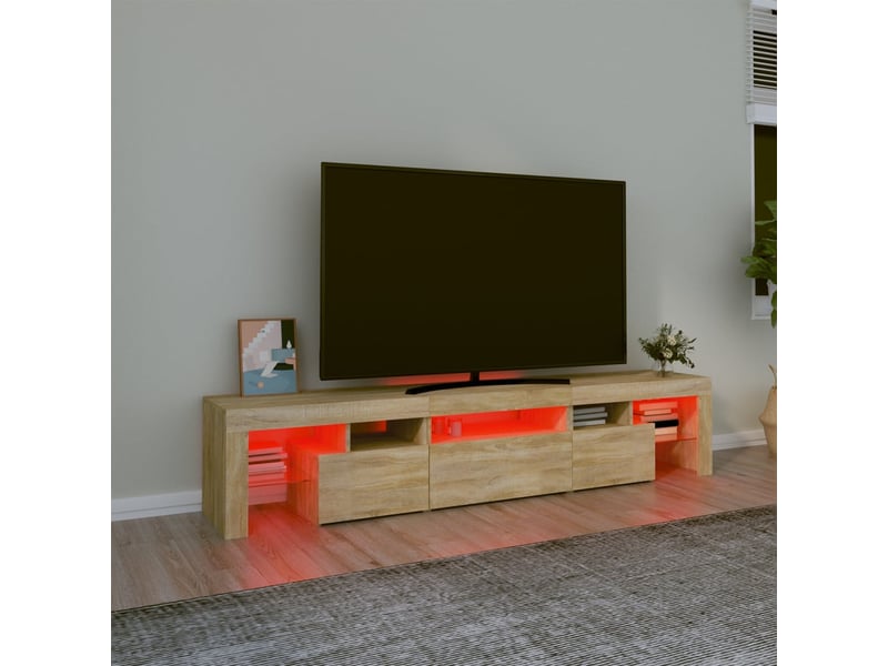  Meuble tv - banc tv - meuble de rangement avec lumières led chêne sonoma 200x36,5x40 cm  - Conforama E