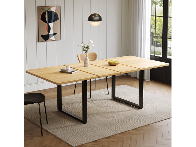  Table extensible pour 6 à 10 personnes à trois longueurs, forme rectangulaire, chêne, 220 × 80 × 75 cm  - Conforama D