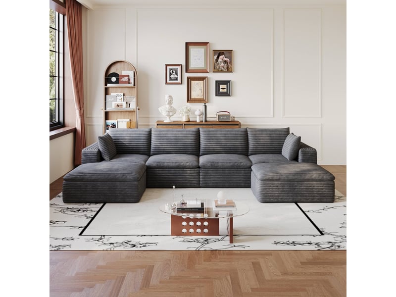 Canapé modulable cloud en velours côtelé gris foncé, tout mousse, compressé, sans montage, 340 x 160 x 60 cm IKSETERA TRADING LTD - Conforama B