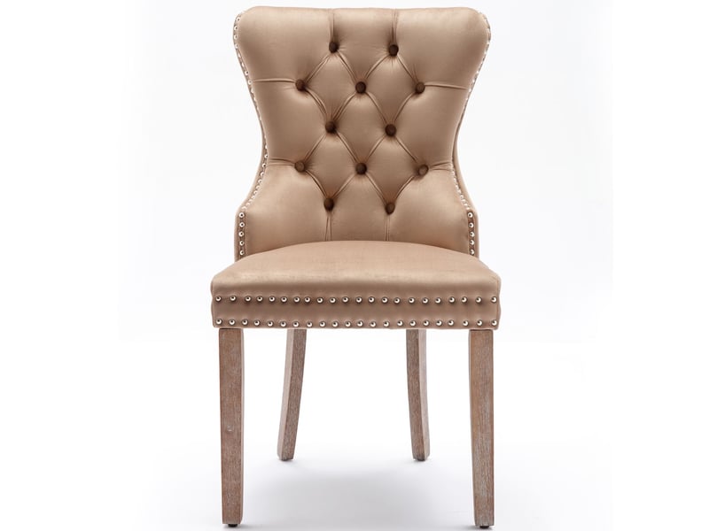  Chaise de salle à manger lot de 6, velours rembourrée structure bois massif, boutons décoratifs poignée cercle  - Conforama A