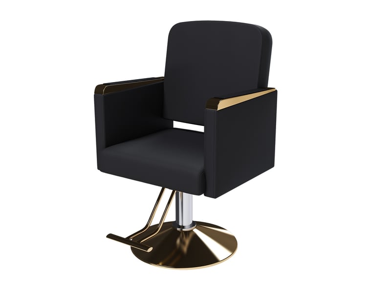 Fauteuil de coiffure hydraulique 62 x 50 x 84-94 cm – réglable à 360° avec base dorée et accoudoirs – cuir - noir et or  - Conforama A