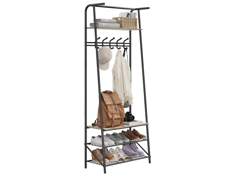  4-en-1 vestiaire d’entrée avec range chaussures, porte-manteau à 5 crochets, 180 x 63 x 30 cm, gris  - Conforama B