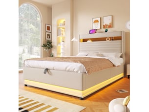 Lit coffre 140x200 cm <strong>MODENUIT </strong> <strong></strong> coloris beige