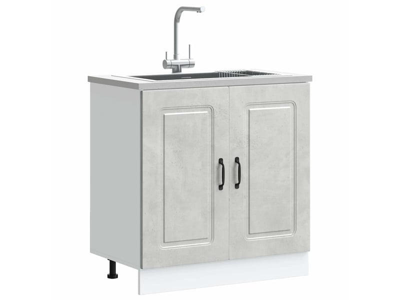  Meuble de cuisine, meuble bas pour évier kalmar gris béton bois ingénierie  - Conforama B
