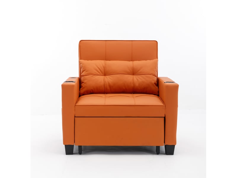  Fauteuil convertible 1 place 3-en-1 orange avec usb et porte-gobelets  - Conforama A