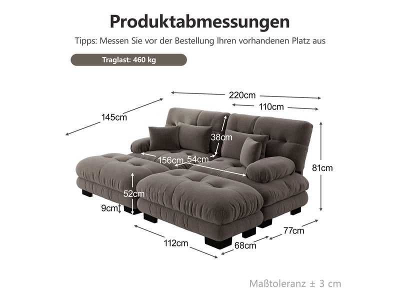 Canapé d'angle modulable en chenille marron avec 2 ottomans et coussins, grand salon contemporain 220x145 cm - Conforama C