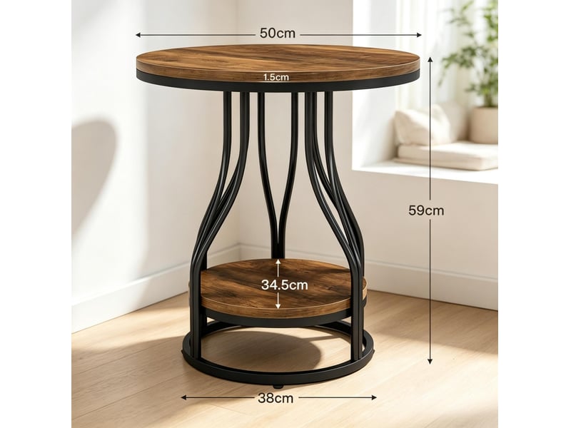  Table basse ronde 2 niveaux, moderne, plateau noir et marron, structure en métal peint, rangement pratique  - Conforama C