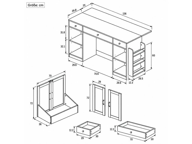  Buffet de cuisine 136 x 65 x 90 cm, plateau effet bois, 3 tiroirs, 2 portes et rangements, blanc et naturel, en mdf  - Conforama C