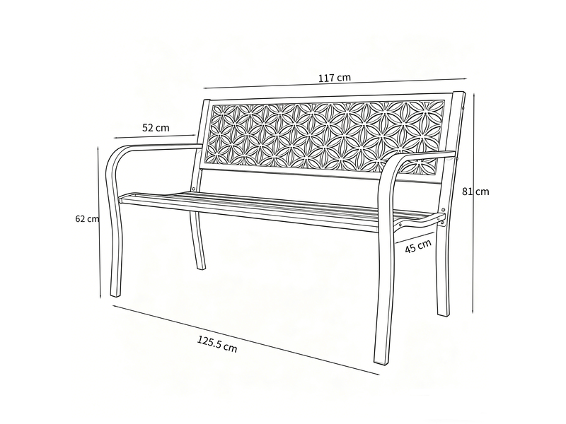 Banc de jardin en métal, banc de parc en fer, résistant 250 kg, intempéries, pour balcon, jardin, terrasse, 127×61×84cm, bleu  - Conforama B