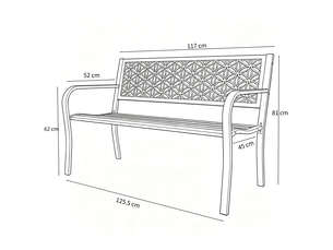 Banc de jardin en métal, banc de parc en fer, résistant 250 kg, intempéries, pour balcon, jardin, terrasse, 127×61×84cm, bleu
