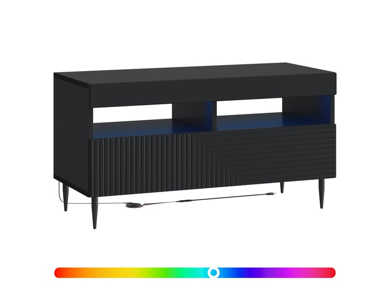 Meuble tv - banc tv - meuble de rangement led noir bois d'ingénierie - Conforama C