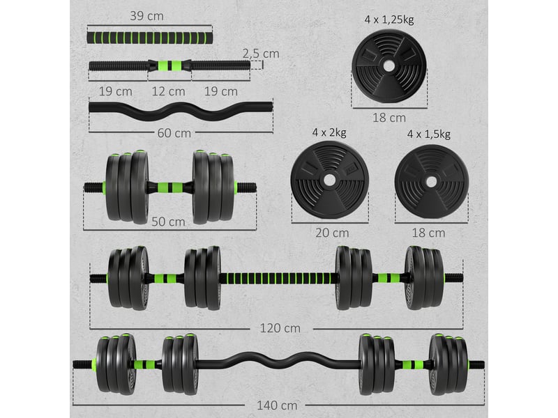  Ensemble d'haltères réglables 20 kg, haltères, barres d'haltères, ensemble de musculation  - Conforama E