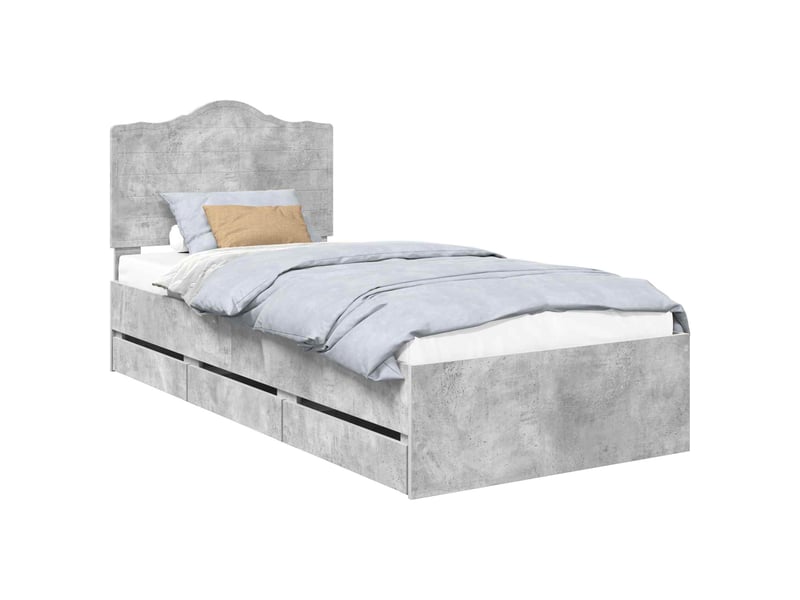 Lit simple- lit adulte - cadre de lit avec tiroir gris béton 90 x 200 cm bois ingénierie - Conforama A