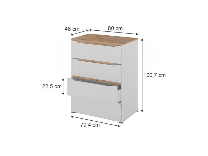  Vicco commode avec tiroirs, blancchêne artisan, 80x100.7cm  - Conforama B