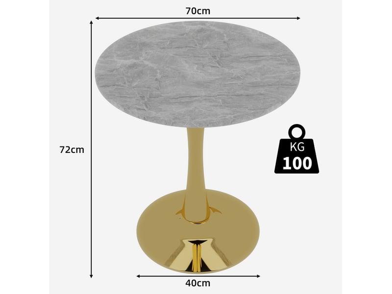  Table à manger ronde 70 cm en marbre artificiel, pied doré, 2 à 4 personnes  - Conforama C