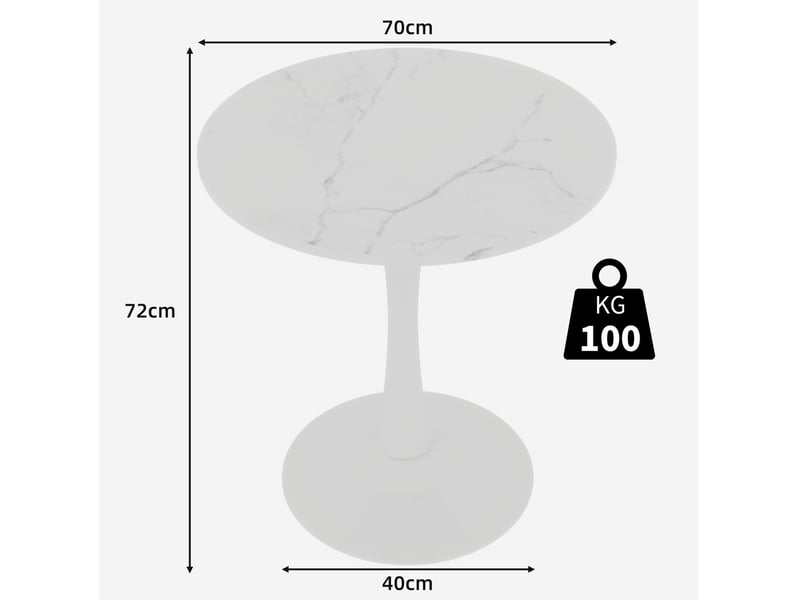  Bout de canapé 70x70x72 cm, design moderne, coloris blanc, avec motif de marbre en mdf, métal  - Conforama C