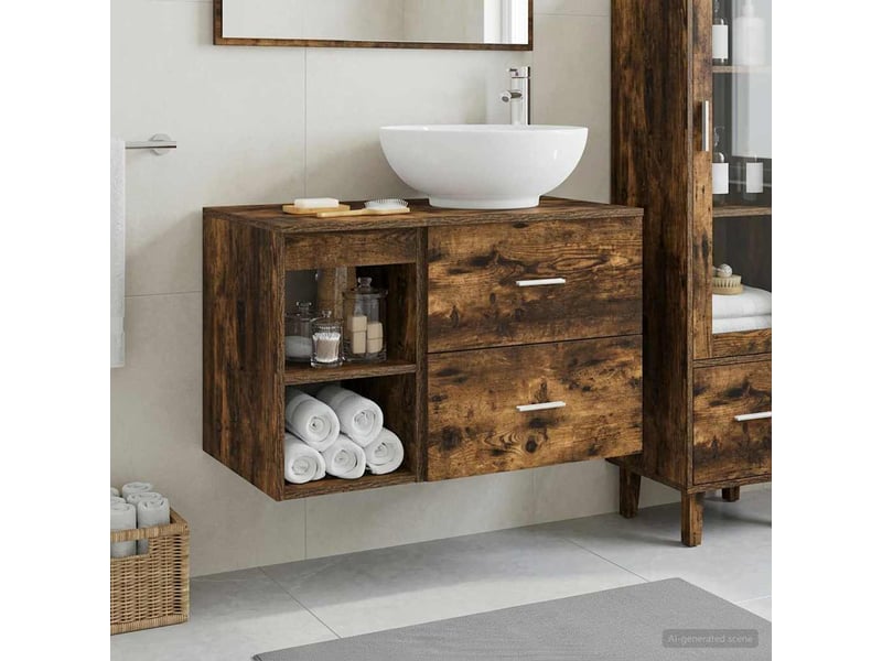 Ensemble de mobilier de salle de bain 2 pcs chêne fumé shl6421 - Conforama B