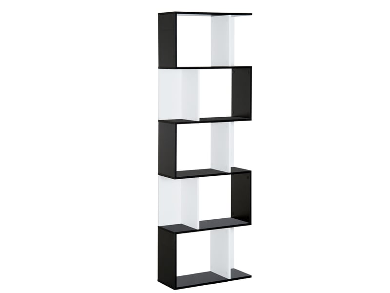  Bibliothèque en bois à 5 étagères avec séparateur, 60 x 24 x 184,5 cm, noir et blanc  - Conforama A