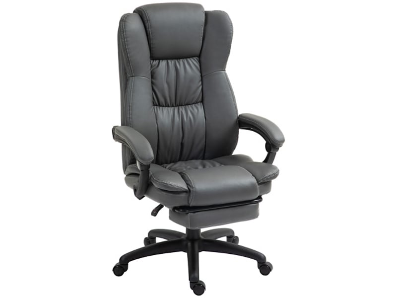  Chaise de bureau massante inclinable, appui-tête, repose-pieds, similicuir gris foncé, 68,5x68,5x113-121 cm  - Conforama A