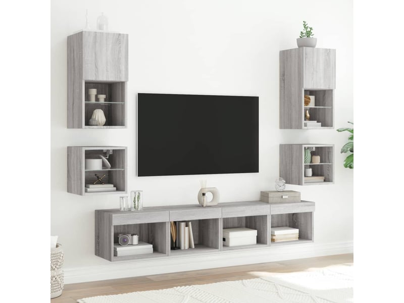  Lot de 2 table de chevet mural avec lumières led sonoma gris shl1335  - Conforama E