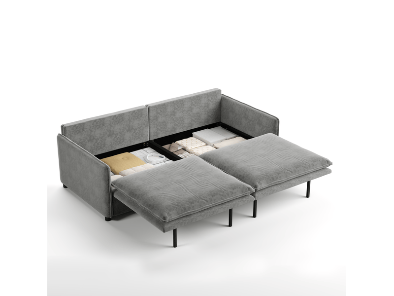  Canapé convertible 3 places avec coffre de rangement, dossier réglable et coussins mobiles en chenille gris clair  - Conforama A