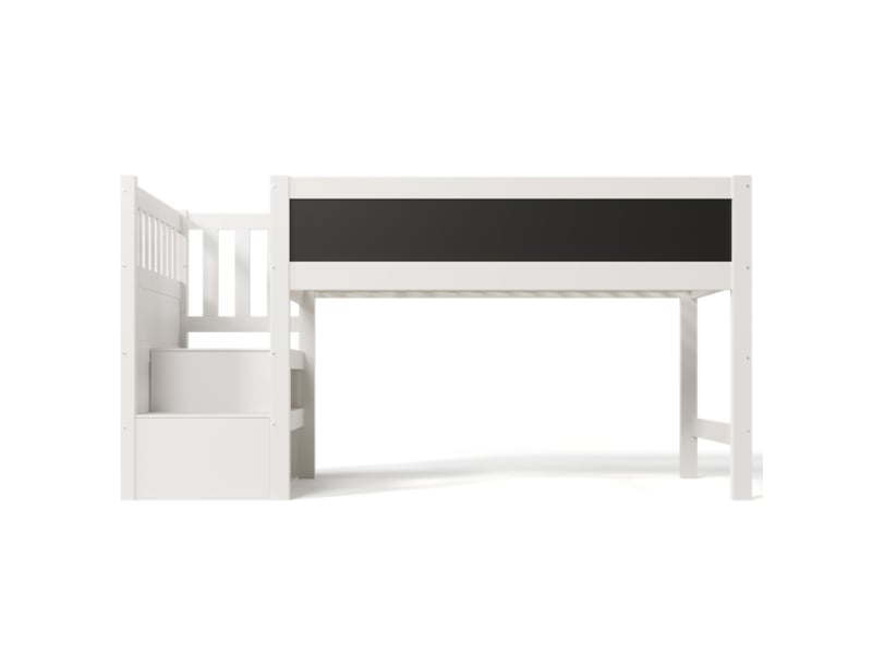  Lit mezzanine 90x200 cm, lit enfant avec tableau blanc et tableau noir, rangement, protection antichute, blanc, sans matelas  - Conforama D