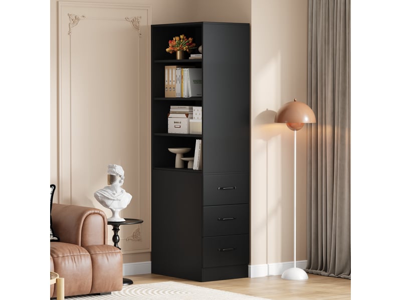 Bibliothèque extra étroite meuble haut 180 cm avec tiroirs latéraux et étagères réglables, rangement gain de place pour salon et bureau - Conforama D