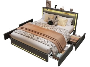 Lit avec rangement 140x190 cm <strong>DAHUEN</strong> <strong></strong> coloris gris