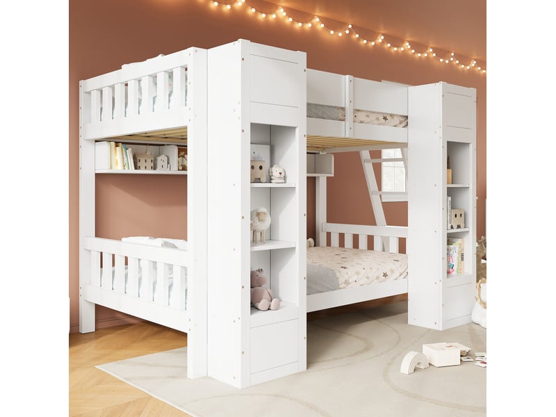  Lit superposé enfant modenvie 90 x 200 cm blanc avec rangements, échelle réversible et protection anti-chute  - Conforama B