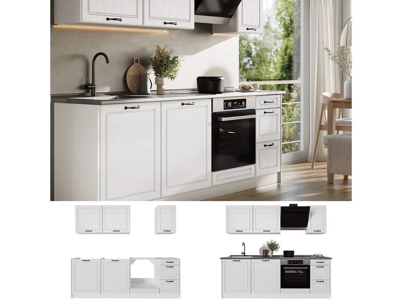  Vicco cuisine, blanc campagneblanc, 220cm plan de travail marbre  - Conforama D
